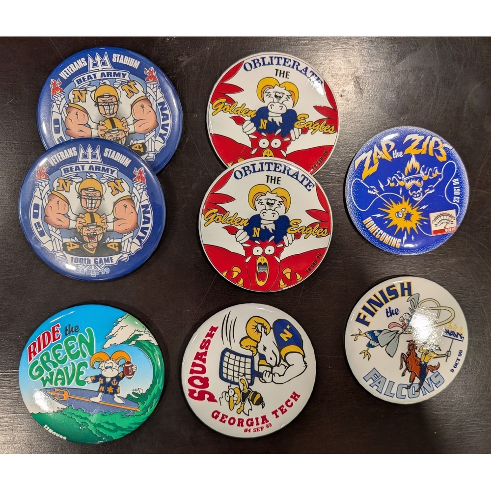 Navy Football‎ Pins Lot of 8 US Naval Academy 3" Pinback Buttons Midshipmen 1999